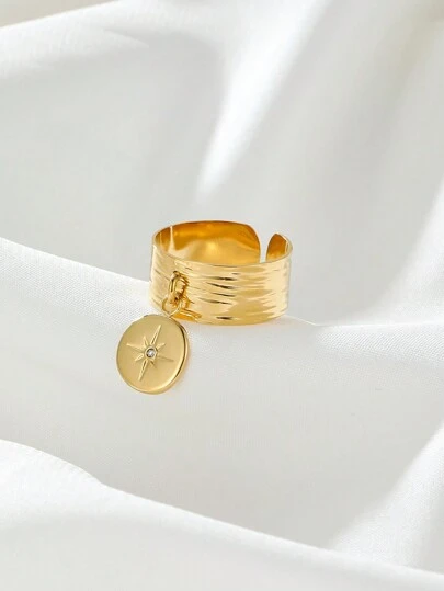 1 Pièce Bague Ouverte Ajustable Encastrée En Forme D'étoile À La Mode Et