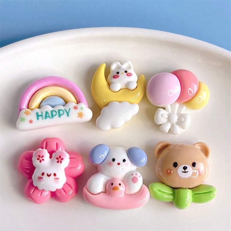 10 phụ kiện trang trí hoa cầu vồng bằng nhựa nhiều màu sắc cho các dự án tự làm - Hoa tai, Phụ kiện tóc, Văn phòng phẩm, Ốp điện thoại, Móc chìa khóa, Bùa Clogs rỗng, Nam châm, Miếng dán trang sức - Bao gồm keo dán hai mặt - Nhiều màu - Xem 1