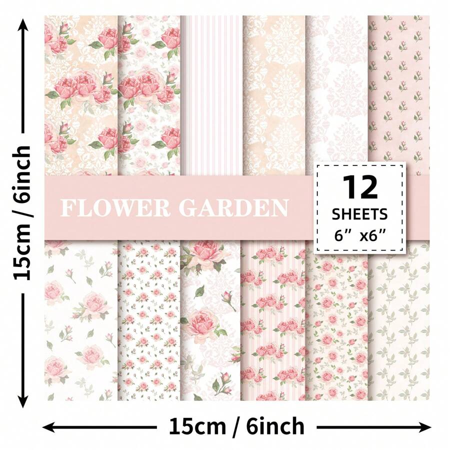 12/24/36pcs 6"X6" Pink Flower Scrapbooking Paper, Floral Pattern DIY Background Paper, Suitable For Scrapbooking, Vision Board, Vintage Decor, Back To School Essential For DIY Crafts