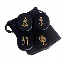 4 Peças De Pedra Obsidiana Gravada Pedras De Chakra Pedra De Palma Equilíbrio Reiki