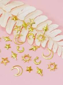Star Moon Nail Art Kim loại lấp lánh Đinh tán Móng tay Trang trí Bùa chú Gel Ba Lan Làm móng tay Phụ kiện trang sức Mặt trăng Sao mặt trời hình DIY Nail Đá quý Đồ dùng làm móng - Vàng - Xem 6