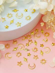 Star Moon Nail Art Kim loại lấp lánh Đinh tán Móng tay Trang trí Bùa chú Gel Ba Lan Làm móng tay Phụ kiện trang sức Mặt trăng Sao mặt trời hình DIY Nail Đá quý Đồ dùng làm móng - Vàng - Xem 3
