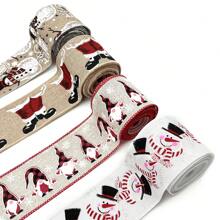 1pc 5 Yards Christmas Wired Ribbon Craft Ribbon Snowflake Snow Sheer Ribbon Xmas Wrapping Ribbon With Snowflake Elk For Christmas Gift Wrap, Tree Room Decoration - Maroon - View 2