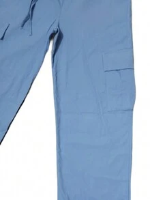 Pantalones cargo largos informales para mujer con detalle de lazo y tejido ligeramente elástico ma1121 - Azul - Ver 5