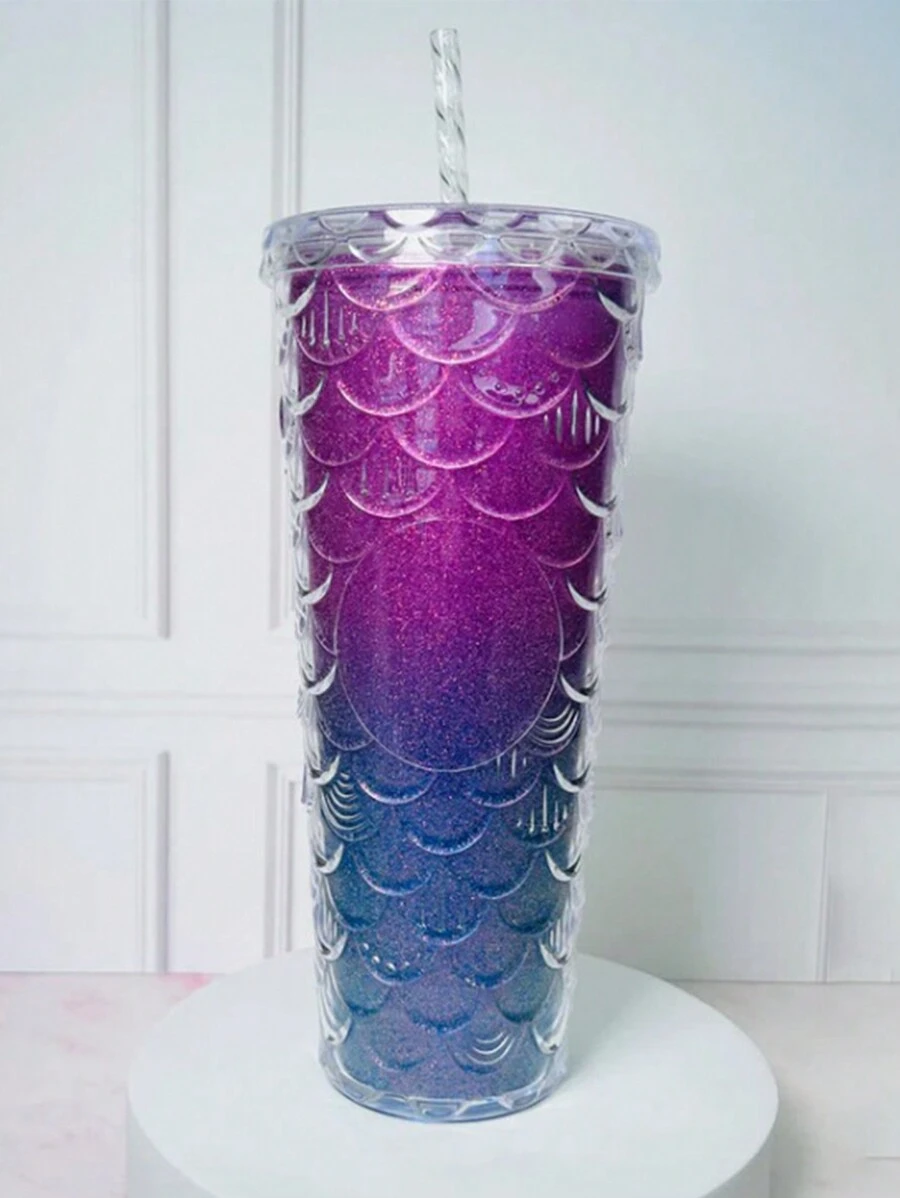 Glass With Straw Mermaid Tail Design With Glitter Different Models Alazar Design - Multicolor - View 1