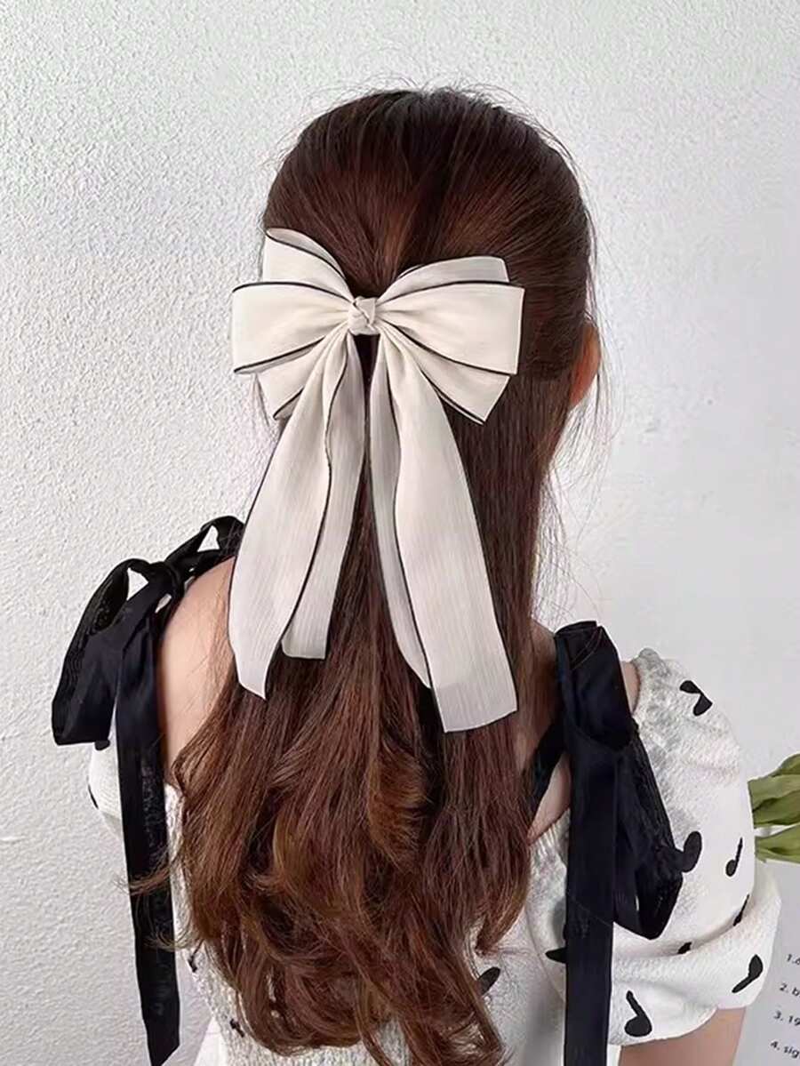 3-layer White & Black Edge Spring Hair Clips - White - View 1