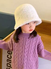 1頂兒童秋冬款小桶帽，韓國風羊毛針織小桶帽，溫暖可愛，適合女孩和男孩 - 白色 - 查看 1