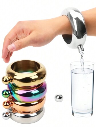 1PC Stainless Steel Bracelet Wine Bottle Hidden Portable Wine Bottle Set For Whiskey Vodka Alcoholic Beverage Sports Water Bottle Outdoor Sports Products Ladies Wrist Jewelry Camping Bar Equipment