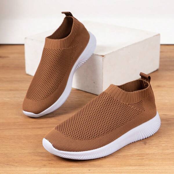 Women's Fashionable Solid Color, Comfortable & Breathable Slip-on Running Shoes, Sport Shoes
