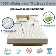 1入組防水床墊套帶,,花卉圖案,簡約風格,11.8英寸高度,適合國王,合適的適用於臥室,客人房間,公寓,學校 - 白色 - 查看 3