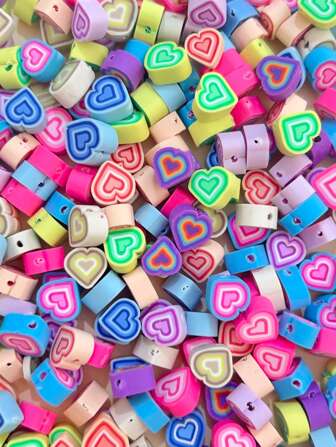 100入組時尚彩色心形軟陶珠,用於手鍊和項鍊製作(隨機顏色)