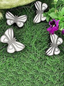 1PC 一拖四太阳能蝴蝶灯，一拖四太阳能菊花灯，树藤后院装饰户外太阳能灯，花园庭院草坪装饰灯，动物植物创意效果灯，精美太阳能造型灯 - 黑色 - 查看 4