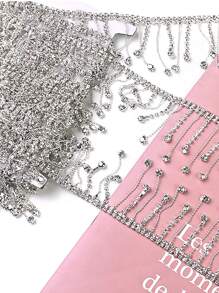 DIY Handmade Rhinestone Chain, Tassel Chain, Belly Dance Waist Chain/Belt, Stage Costume Decor, Clothing Accessories / Length: 30-182.88cm / Width: 5-5.5cm - Silver - View 2