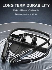 頸掛式耳機,無線藍牙5.3hd立體聲耳機,磁力吸附式耳塞,內置麥克風適合運動,浸入式低音,800mah电池,約100小時播放時間,具备led电量显示,快速充电的无线耳塞,适用于打电话、日常使用、听音乐、工作、家庭办公、跑步运动耳机,附带麦克风,适合为生日/男孩/女友/女孩/女性/男性/父亲/旅行/学校的礼物 - 黑色 - 查看 9