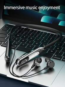 頸掛式耳機,無線藍牙5.3hd立體聲耳機,磁力吸附式耳塞,內置麥克風適合運動,浸入式低音,800mah电池,約100小時播放時間,具备led电量显示,快速充电的无线耳塞,适用于打电话、日常使用、听音乐、工作、家庭办公、跑步运动耳机,附带麦克风,适合为生日/男孩/女友/女孩/女性/男性/父亲/旅行/学校的礼物 - 黑色 - 查看 5