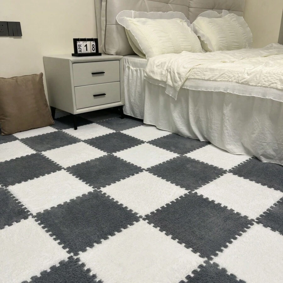 10pcs Grey Foam Interlocking Floor Mats For Bedroom, Room, Full Coverage, Bedside, Washable And Cuttable, Floor Mat - Grey - View 1