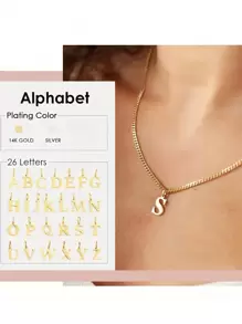 1Pc Stainless Steel Initial Necklace DIY Letter Pendant Necklace Name Customized Gift A-Z for Women - Gold - View 2