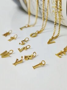1Pc Stainless Steel Initial Necklace DIY Letter Pendant Necklace Name Customized Gift A-Z for Women - Gold - View 3
