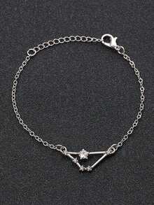 1 Piece Retro Silver Color Bling CZ Zirconia Crystal Zodiac Sign Chain Bracelet For Women Gift - Multicolor - View 4