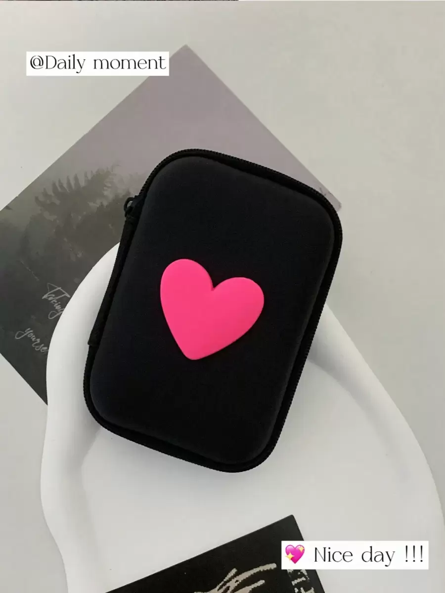 黑色心形 Eva 收纳盒，用于充电器和耳机线收纳 - 玫紅色 - 查看 1