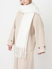 1 件 女式馬卡龍純色人造羊絨圍巾冬季柔軟大氣圍巾百搭披肩 - 白色 - 查看 3