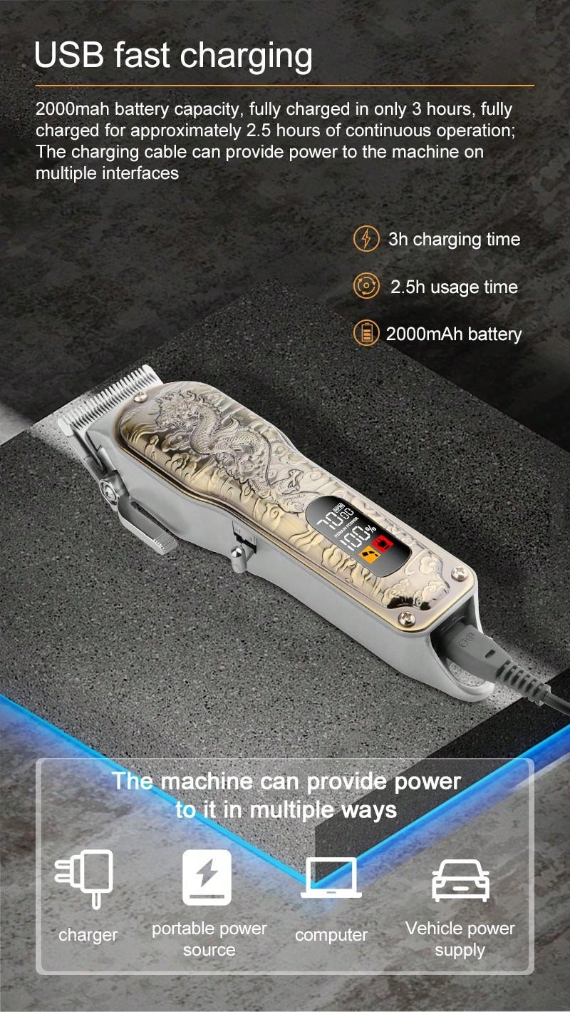 New Pure Metal Vintage Hair Clipper, Usb Rechargeable Electric Hair