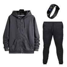 Kit Conjunto Moletom Ziper Calça Jogger Relogio Unissex - Chumbo - Visão 2