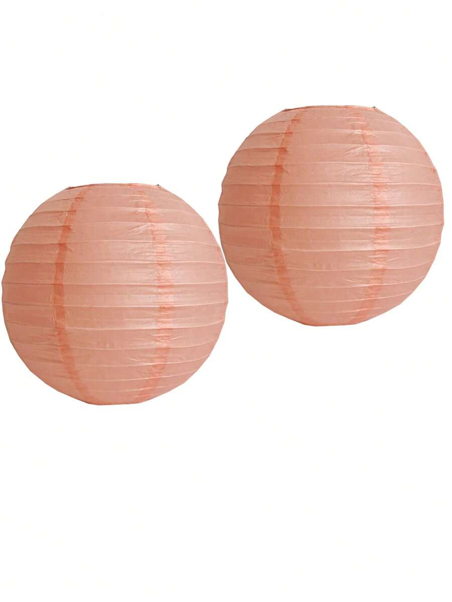 2 Chiếc Vỏ Đèn Lồng Giấy Tròn Màu Đào Màu Mai - Màu be - Xem 1