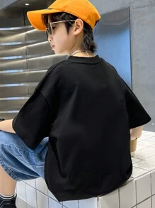 Cậu bé Tween Phong cách đường phố Đúng mốt In Vòng cổ Áo thun , Mùa hè - màu đen - Xem 3