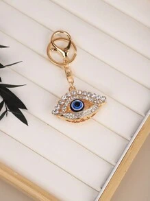 1pc Unisex Eye Shaped Keychain, Fashionable Creative Exquisite Eye Key Ring - Gold - View 2