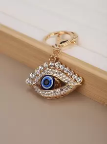 1pc Unisex Eye Shaped Keychain, Fashionable Creative Exquisite Eye Key Ring - Gold - View 1