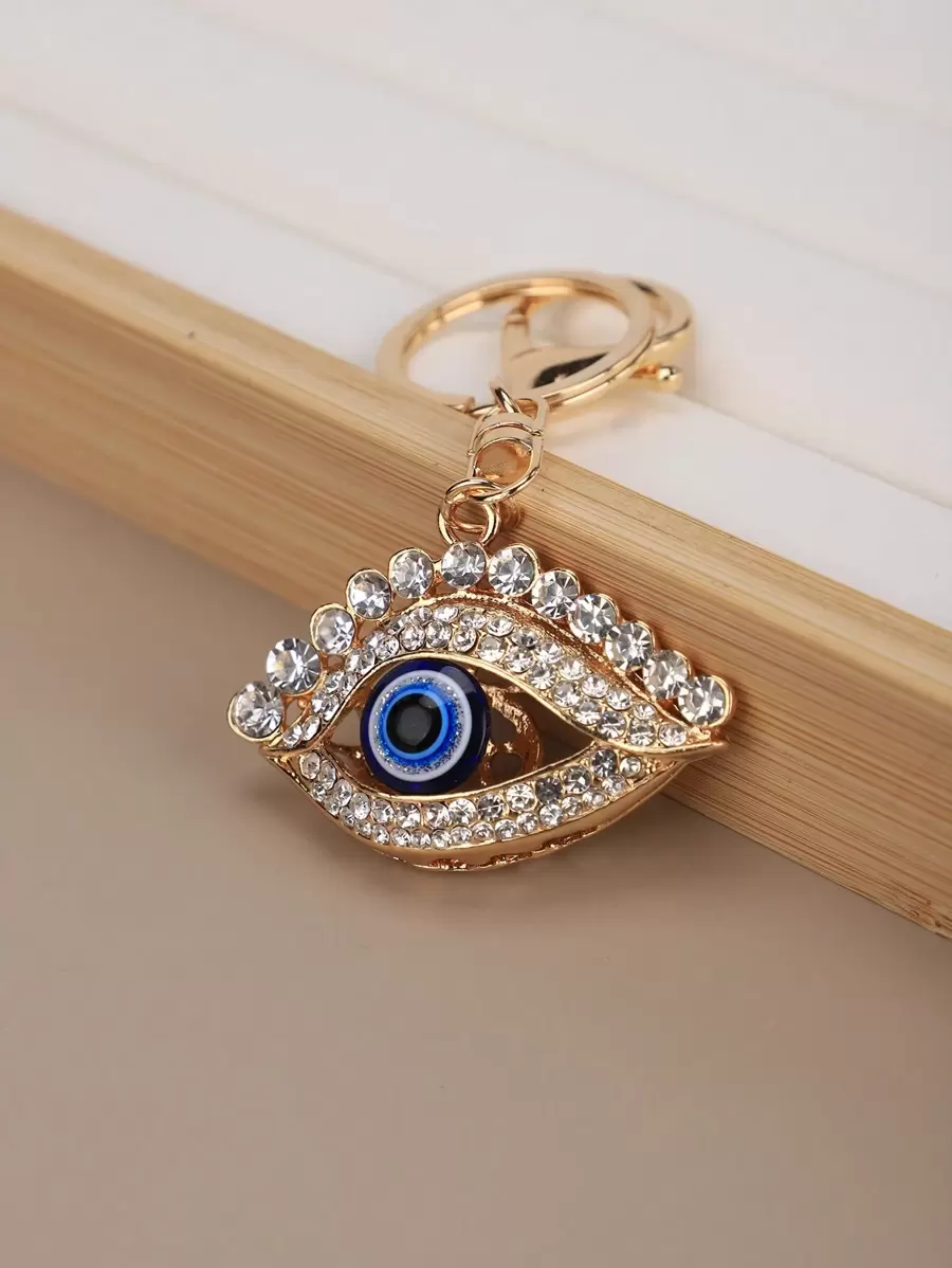 1pc Unisex Eye Shaped Keychain, Fashionable Creative Exquisite Eye Key Ring - Gold - View 1