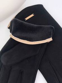 1 Pair Women's Simple & Fashionable Imitation Suede Touchscreen Windproof Warm Gloves, Solid Color, Outdoor Sport, Riding Gift - Black - View 5