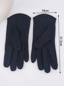 1 Pair Women's Simple & Fashionable Imitation Suede Touchscreen Windproof Warm Gloves, Solid Color, Outdoor Sport, Riding Gift - Black - View 4