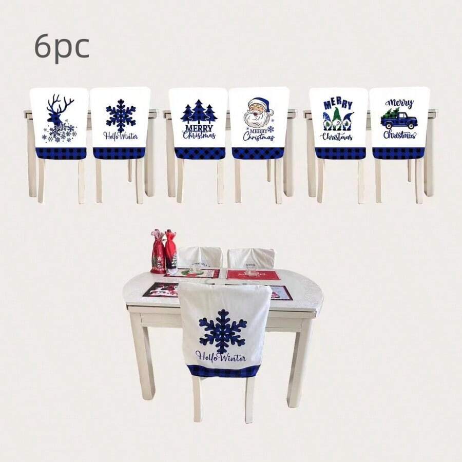 6pcs Blue Christmas Chair Cover - Blue - View 1