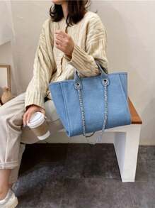 Túi Tote Canvas Đeo Vai Sang Trọng Cho Nữ Đi Biển - Màu xanh lam - Xem 3