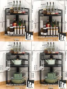 1pc Iron Kitchen Storage Rack, Corner Triangle Shelf, Multi-layer Shelving For Cooking Utensils And Condiments, Suitable For Keeping Your Kitchen Tidy And Clean With Storage Hooks - Black/with hook - View 2