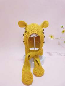 1 件手工針織耳蓋帽適合女孩/男孩/青少年,黃色