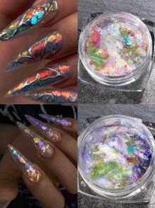 彩虹色镀铬指甲粉，6 盒水晶火蛋白石薄片用于美甲，全息大块闪光美人鱼亮片，变色龙薄片套装，冰极光玻璃纸美甲亮片装饰 DIY 指甲饰品指甲宝石美甲用品 - 彩色 - 查看 5