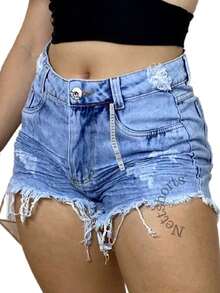 Women Denim Shorts - Màu xanh lam - Xem 4