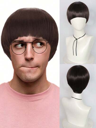 男士短款角色扮演假发，无胶耐热假发，直发，绿松石色，带刘海，高密度合成纤维假发，学校万圣节感恩节圣诞节服装配饰