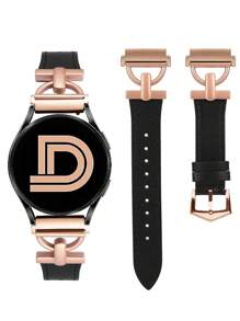20mm/22mm金屬D形扣黑色皮革手錶帶，快速釋放表帶，適用於Samsung Galaxy Watch 6/5/4 Active2 40mm 44mm/Watch 6 Classic 43mm 47mm/Watch 5 Pro 45mm/Watch 4 42mm 46mm/Watch 3 41mm手錶