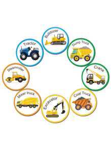 500 件 1.5 吋兒童交通車輛貼紙,包括飛機、船、火車、坦克、卡車和拖拉機,非常適合課堂獎勵、生日派對用品、汽車主題派對、禮物鼓勵 - 彩色 - 查看 1