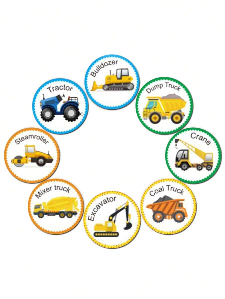 500 件 1.5 吋兒童交通車輛貼紙,包括飛機、船、火車、坦克、卡車和拖拉機,非常適合課堂獎勵、生日派對用品、汽車主題派對、禮物鼓勵 - 彩色 - 查看 1