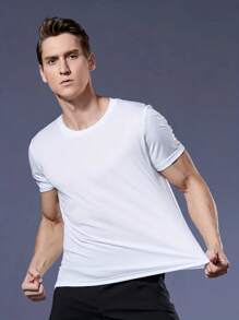 Boyfriend Style Men's Loose Fit Plaid Knit Short Sleeve Gym Shirt, Quick Dry Fitness T-Shirt, Moisture Wicking Sports Top, Running Fitness Round Neck T-Shirt Gym Clothes Boyfriend Style Men Basic T Shirt