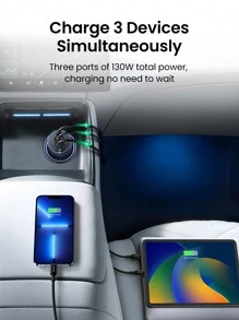 UGREEN شاحن سيارة فائق السرعة UGREEN 130 واط متوافق مع سامسونج وشاومي مع منفذي شحن سريع PD بقوة 100 واط و30 واط