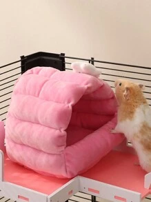 1 件套倉鼠溫暖窩床,帶金熊設計,適合冬季,小寵物窩 - 粉色 - 查看 3