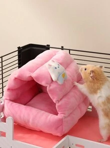 1 件套倉鼠溫暖窩床,帶金熊設計,適合冬季,小寵物窩 - 粉色 - 查看 2
