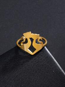 1件不鏽鋼貓形戒指,可愛動物極簡風時尚配件,派對和情侶禮物 - 動物系列 - 查看 4