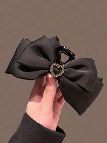 1 件女士优雅黑色双面蝴蝶结和心形水钻发夹，适合日常使用情人节 - 黑色 - 查看 5